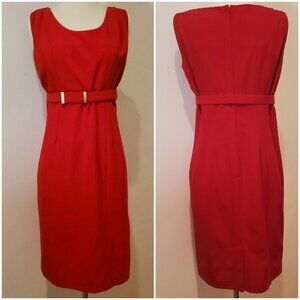 Calvin Klein Red Belted Sheath Dress